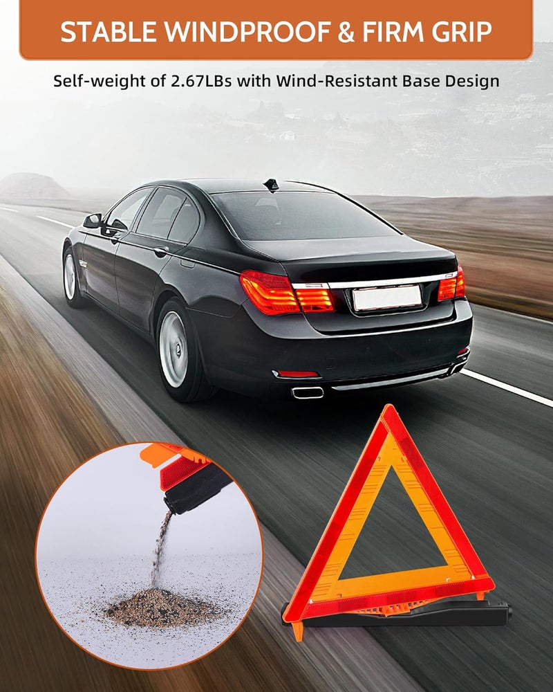 Noone Safety Triangles DOT Approved, 3 Pack Foldable Warning Reflective Triangles, US FMVSS 571 125 with Carrying Case, Heavy Base Emergency Roadside Triangles - Image 3